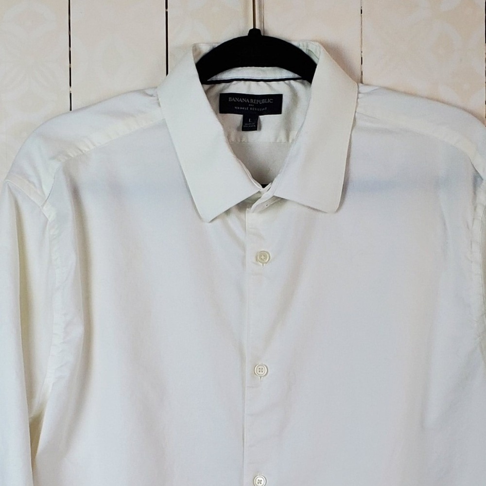 Banana Republic Mens Wrinkle Resistant Shirt Winter White Cream Large L Long Slv - Picture 8 of 10